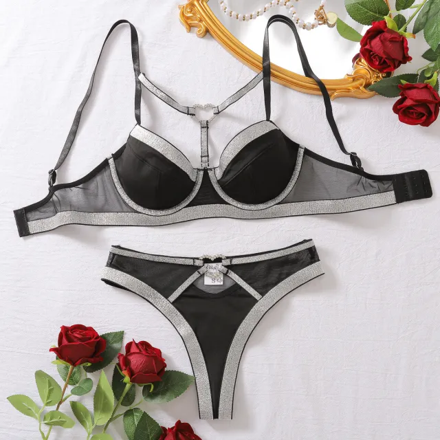 Luxury Underwear Sexy Lace up Bra Set Two piece Set Black - Shop at LoveMi