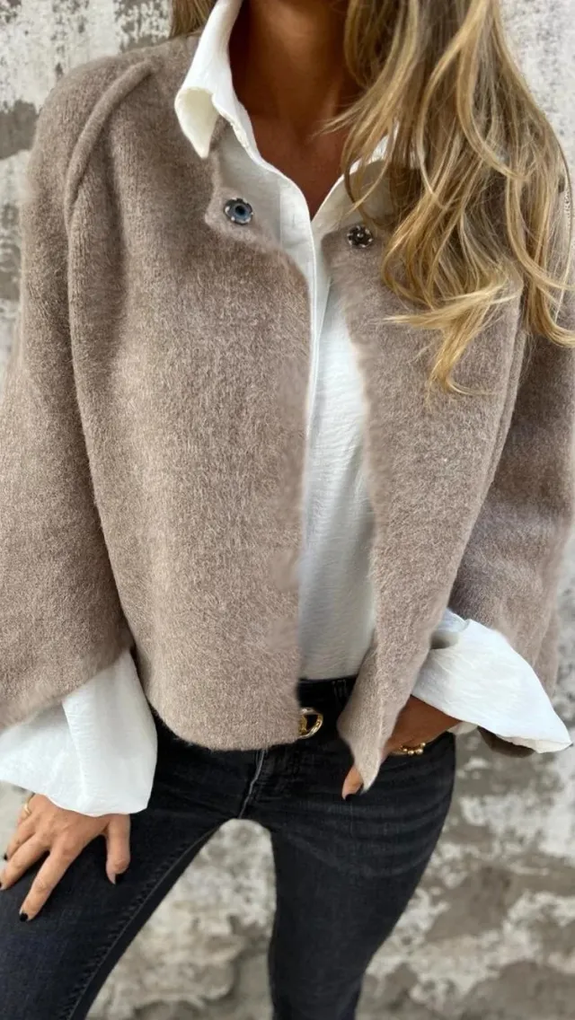 Women's Batwing Sleeve Cardigan Ins Fashion Cropped Jacket Tops Autumn And Winter Loose Short Cashmere Coat Khaki - Shop at LoveMi