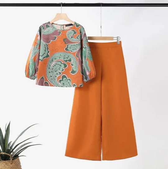 Summer Floral Print Top Wide Leg Pants Sportswear Fashion Loose Match Suit