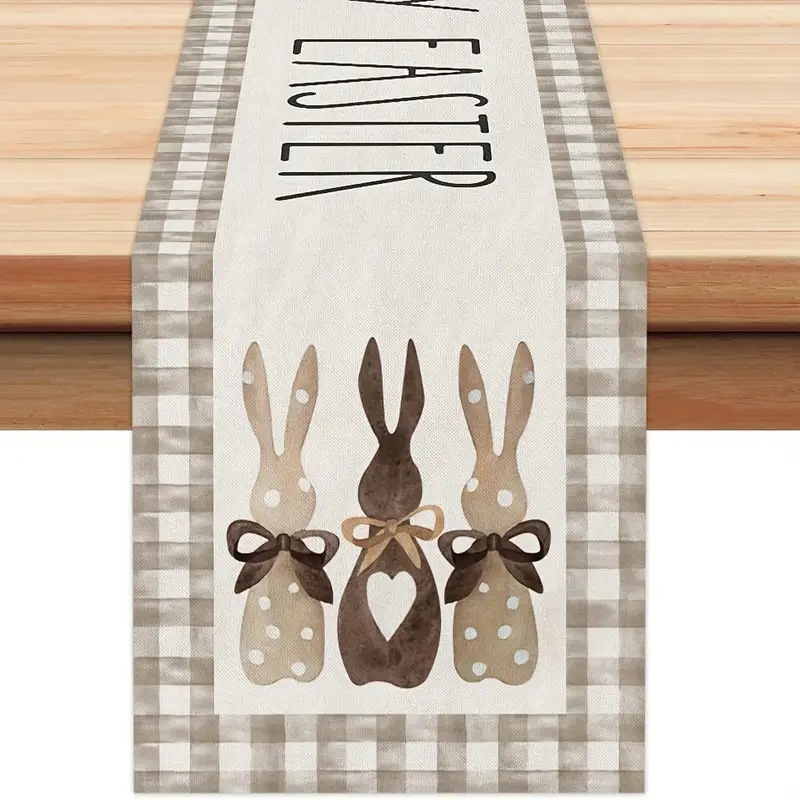 Easter Table Runner Rabbit Egg Decoration Linen Printing Table Cloth - Picture 24 of 32