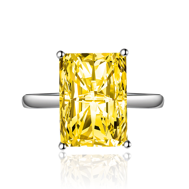 New Elegant Rectangular Single Rhinestone Fashion Colored Gems Open Ring For Women