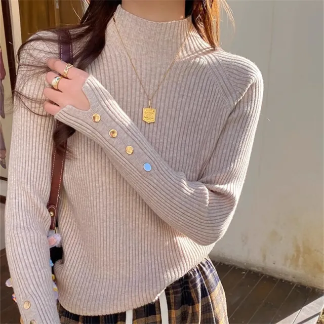 Artistic Trendy Semi high Collar Sweater Inner Camel - Shop at LoveMi