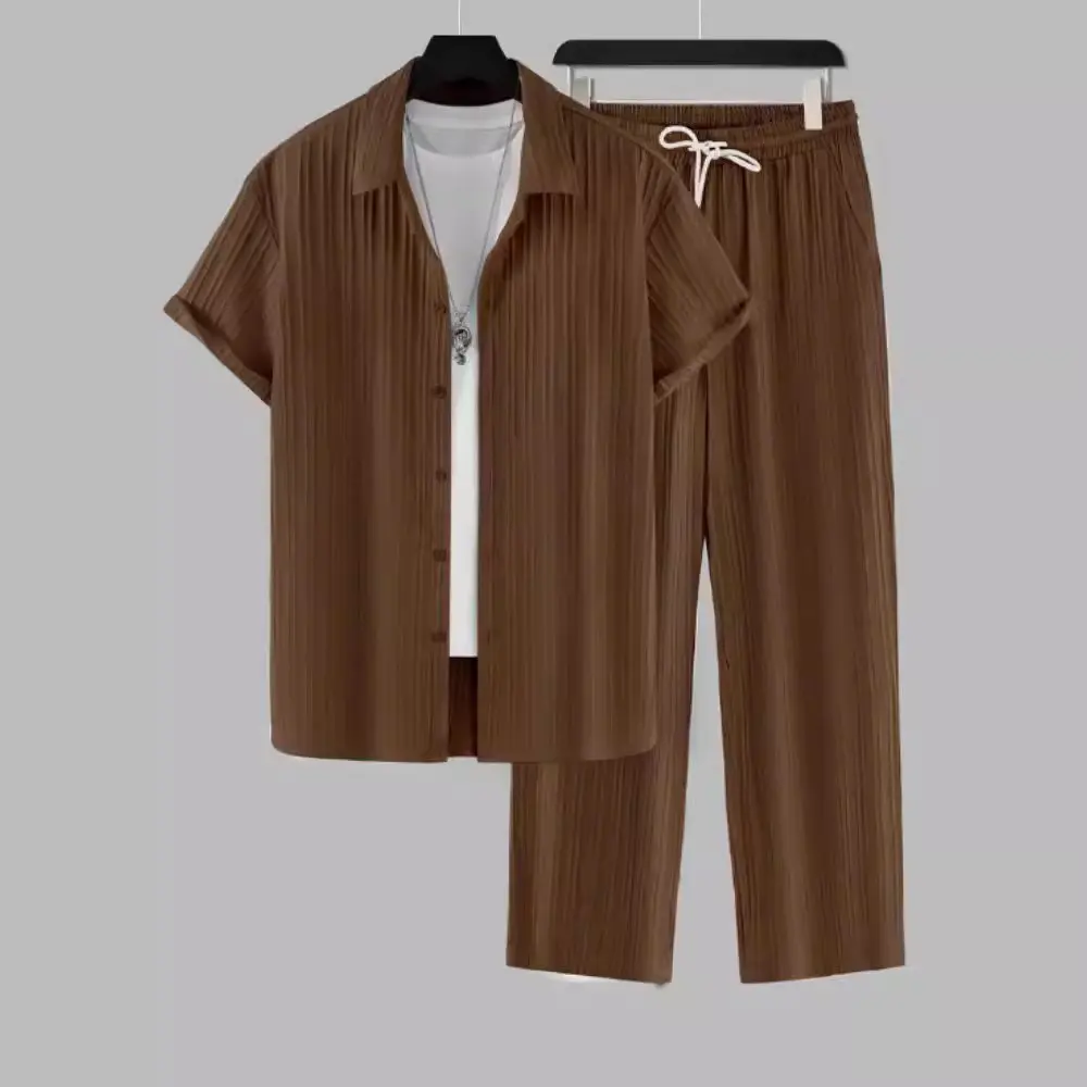 Men's Striped Short-sleeved Shirt Trousers Suit