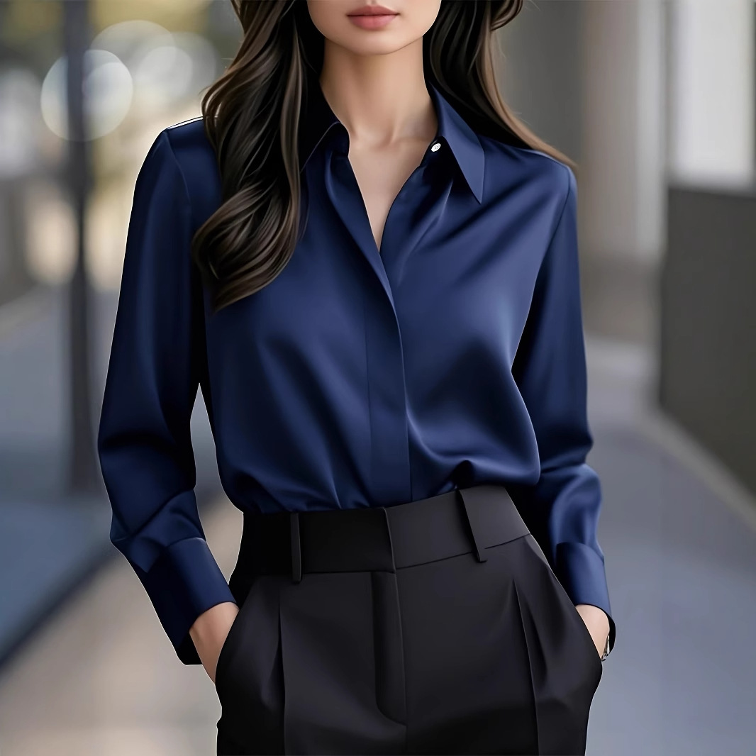 Long Sleeve Simple Blouse Lapel Versatile Loose - Image 5