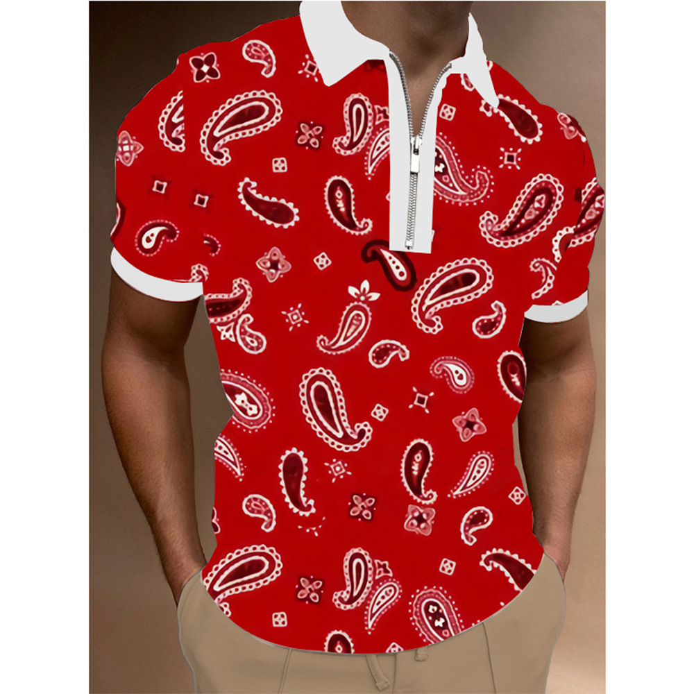 Summer 3D Printed Men's Short Sleeve Lapel Zipper Polo Shirt