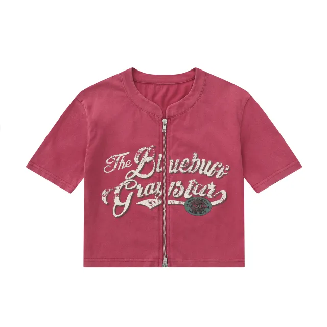 Summer American style Retro Short Printed Cardigan Rose Red - Shop at LoveMi
