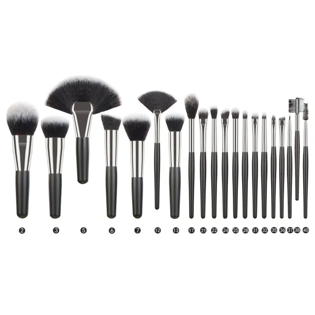 Animal Hair Makeup Brush Full Set 20 Black And Silver - Shop at LoveMi