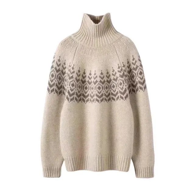 Autumn And Winter New Women's Thickened Loose Turtleneck Sweater Beige - Shop at LoveMi