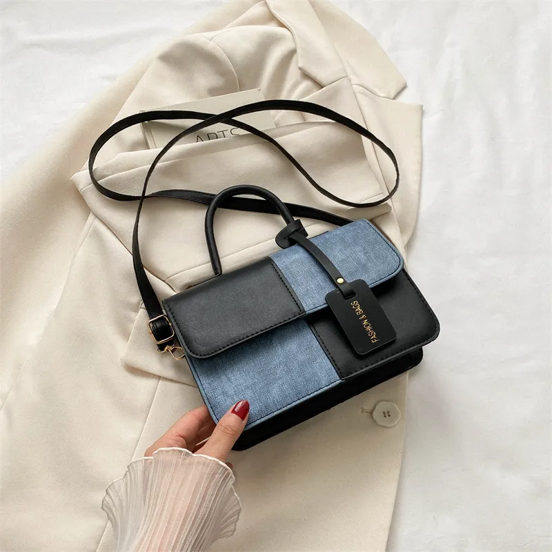 Popular Fashion Stitching Texture Portable Summer Commute Western Style Women's Cross-body Bag - Black