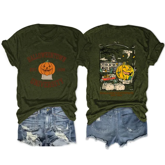 Loose Front And Rear Printed Short Sleeve Army Green - Shop at LoveMi