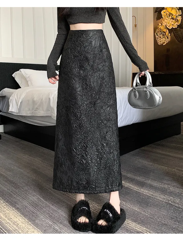 Pleated Retro Skirt Women's Split Long Skirt Black - Shop at LoveMi