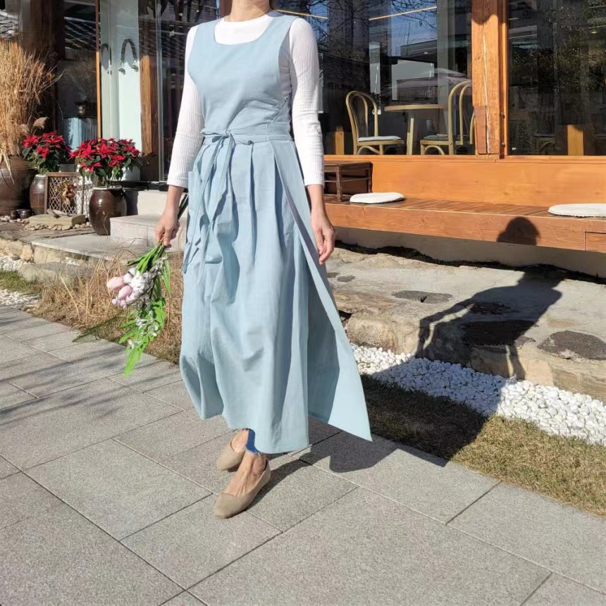 Plus Size Korean Floral Around Dress Slit Apron