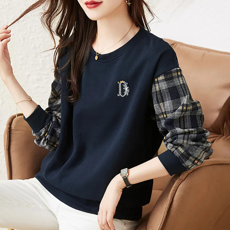 Hoodless Sweater Women's Clothes Spring, Autumn And Winter - Navy Blue