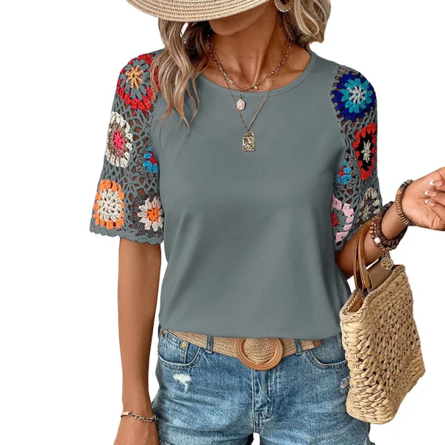 Casual All match Crocheted Short sleeved Top P3011 Xl - Shop at LoveMi