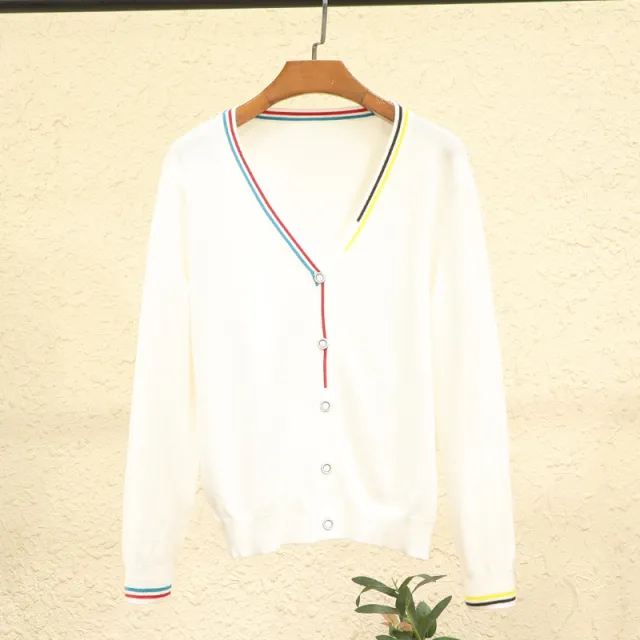 V neck Short Woolen Jacket Sweater White - Shop at LoveMi