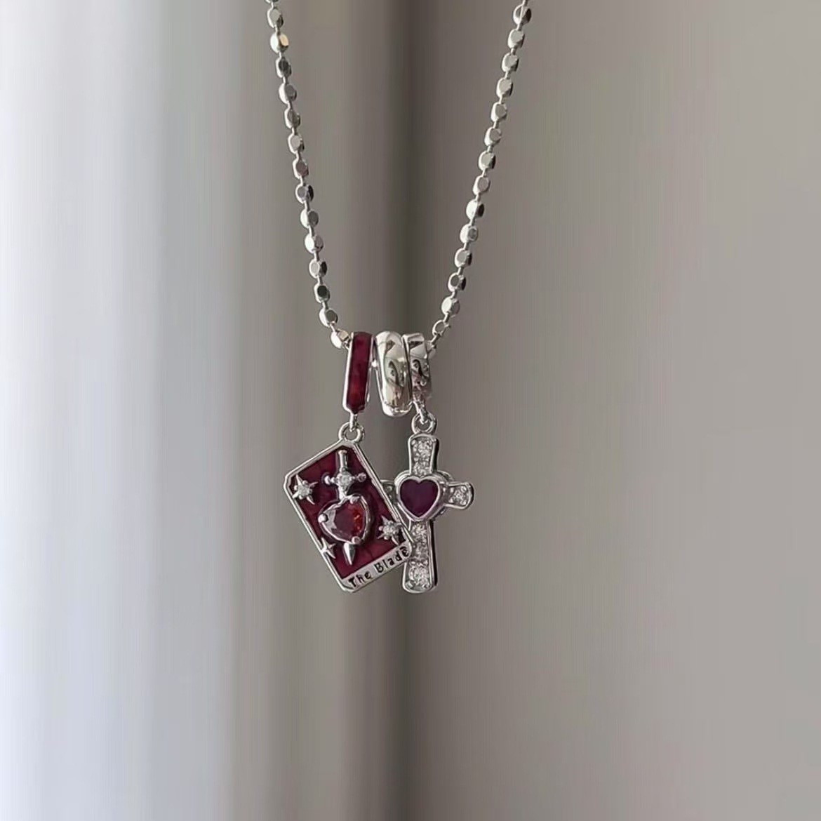 Unique Niche-design Red Heart Cross Necklace