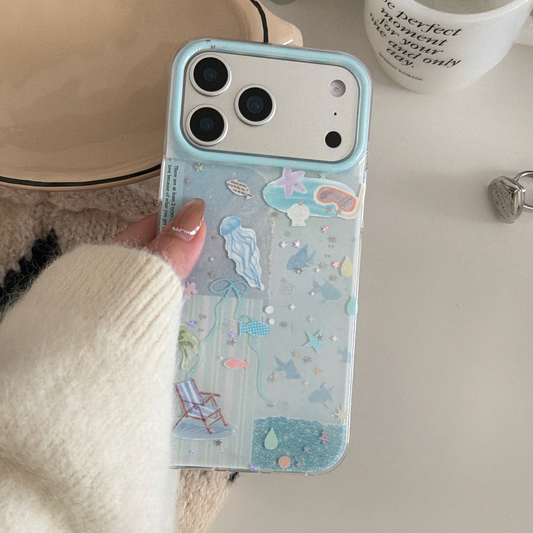 Double-layer Glitter Blue Ocean Jellyfish Phone Case