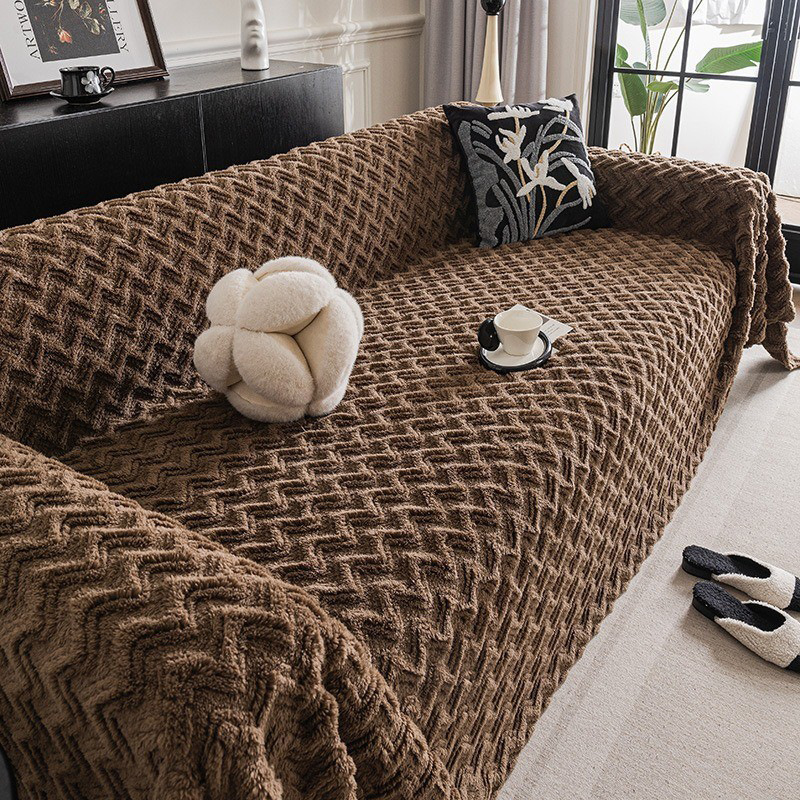 Versatile Plush Cream-Style Solid-Color Sofa Cover