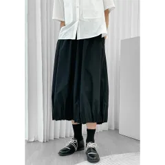 Women's Pleated Elastic Waist Cropped Pants - Black - View 1