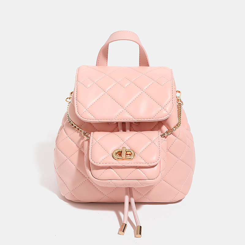 Womens Niche-Design Soft Chain Multi-Use Backpack Pink