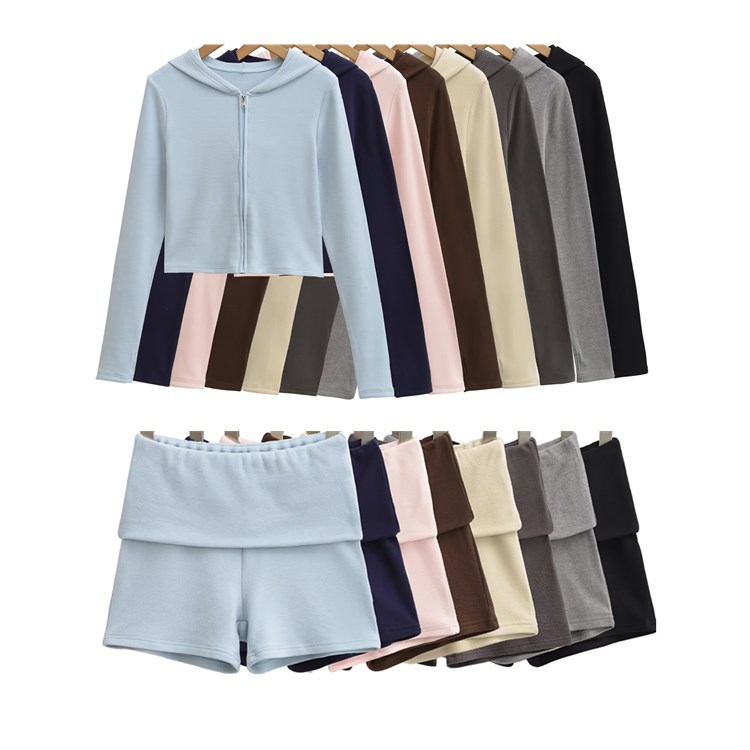 Flared Elastic-waist Bodycon Shorts Casual Set For Women