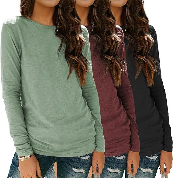 3 piece Long Sleeve Shirt Loose Autumn Top Suit Black Wine Red Green - Shop at LoveMi