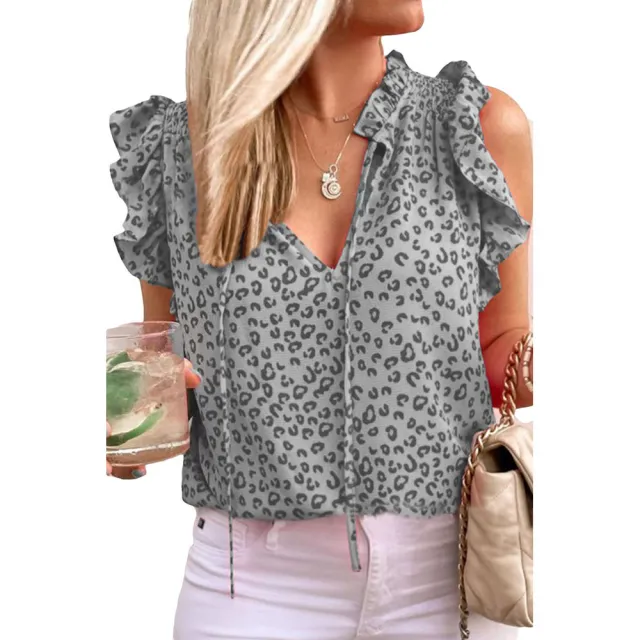 Women's V neck Printed Short Sleeve Gray - Shop at LoveMi