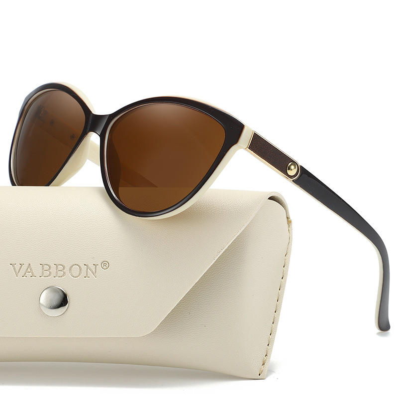Fashionable Polarized Personalized Leather Inlaid Light Luxury Cat Eye Sunglasses