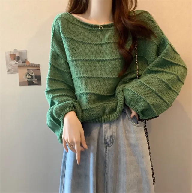 Retro Laid back Knit Sweater Loose Fit Green - Shop at LoveMi