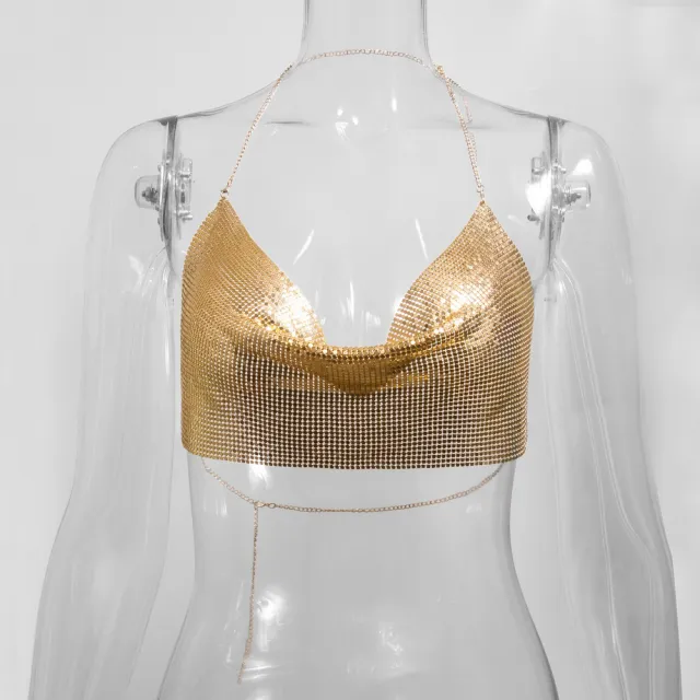 Sequined Personalized Metal Strap Top Gold - Shop at LoveMi