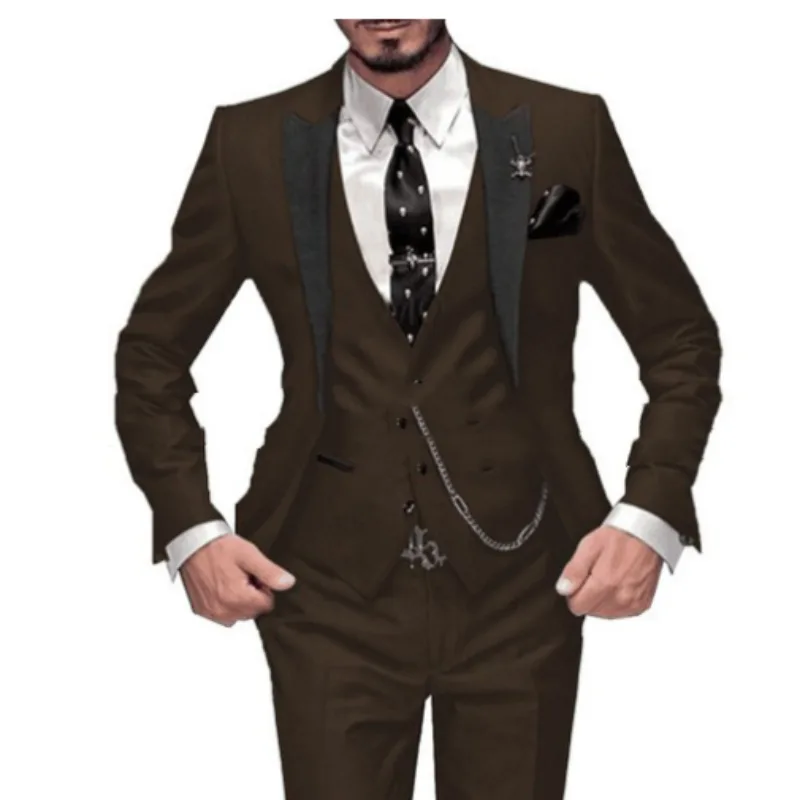 Men's Three-piece Suit Black Turn-down Collar Color Matching