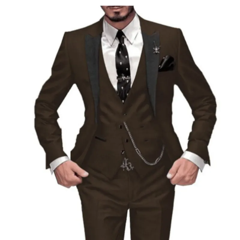 Men's Three-piece Suit Black Turn-down Collar Color