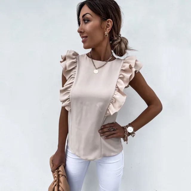 Women's Round neck Sleeveless Solid color Tank Top T shirt Apricot - Shop at LoveMi