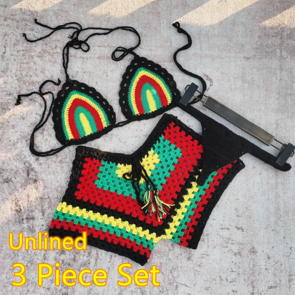 Handmade Crochet Bikini Brazilian Suit Swimsuit - 3 Piece Lining-S