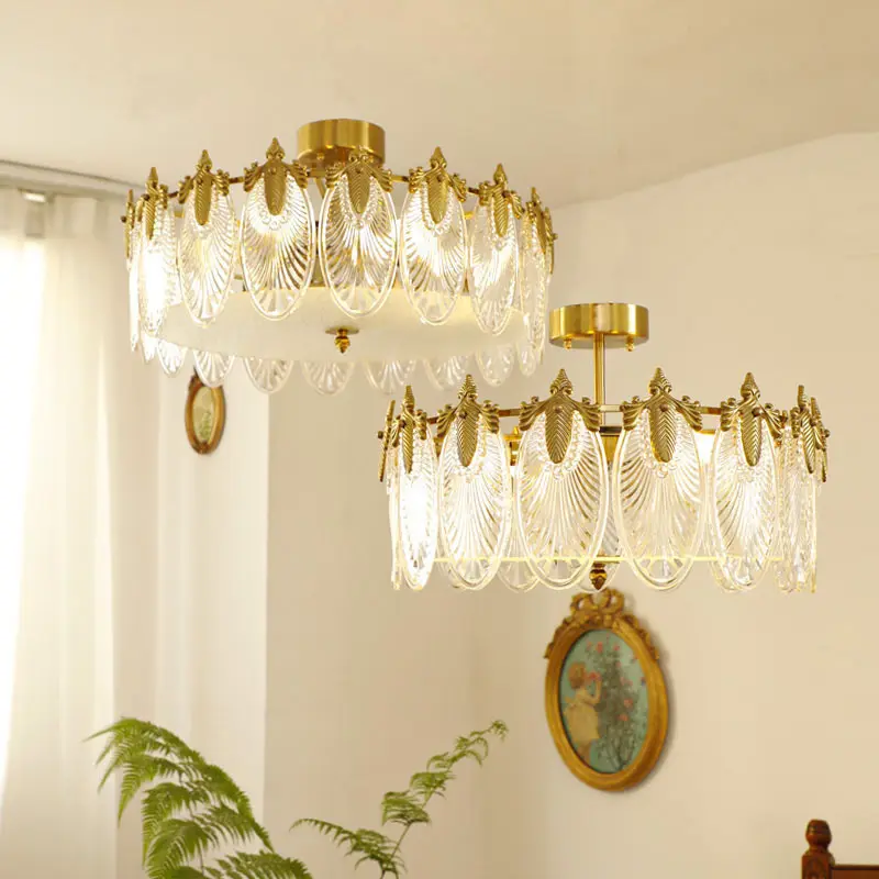 American Retro Peacock Glass Ceiling Lamp French