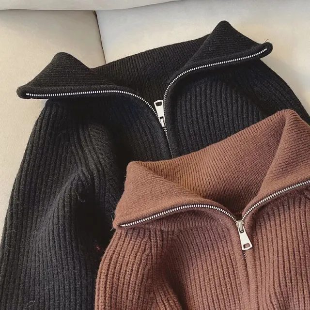 Loose Slim Lapel Lazy Sweater Top For Women Black - Shop at LoveMi
