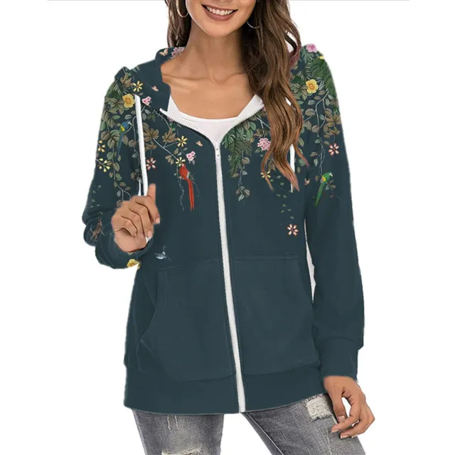 Women's Printed Hoodie Zipper Commuter Gradient Coat Navy - Shop at LoveMi