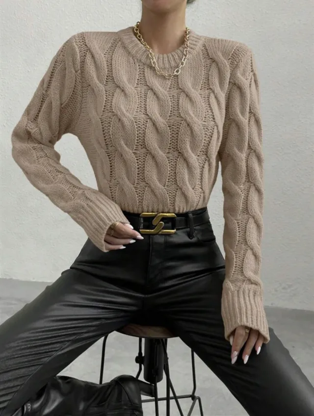 Loose fitting Knitted Women's Pullover Sweater Khaki - Shop at LoveMi