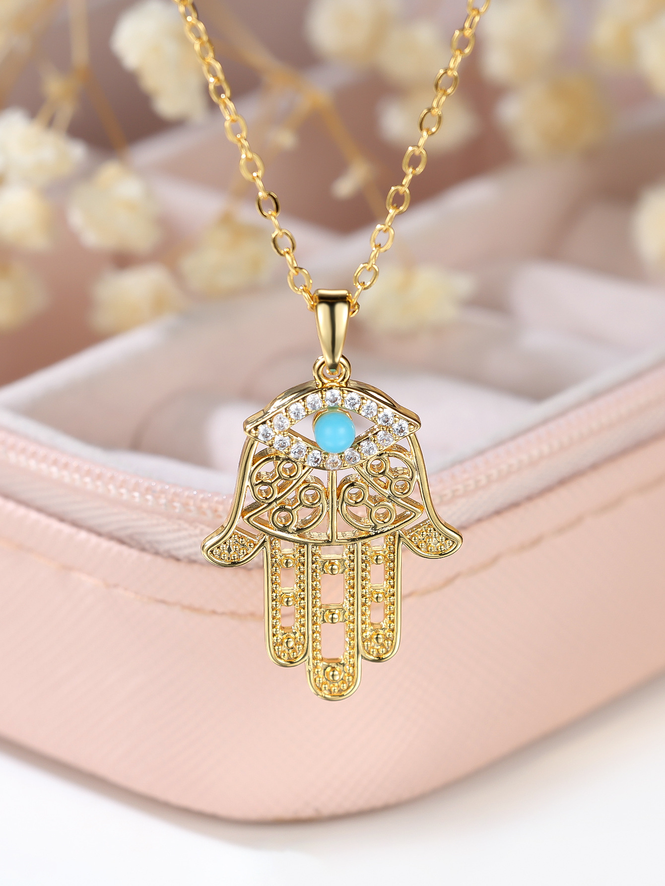 Golden Hollow Pattern Fatima Hand Necklace Personalized Minority All-match
