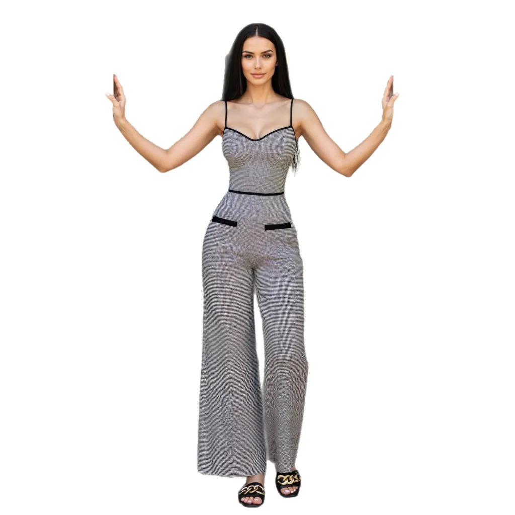 Elegant Slim-fit Womens Jumpsuit With A Side Zipper And Contrasting Color Details - White