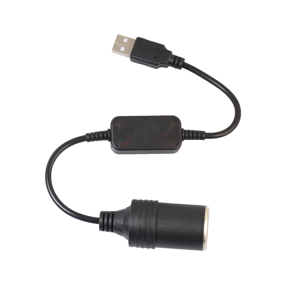 Black USB To Cigarette Lighter USB 5V To 12v Boost Power Adapter Cable