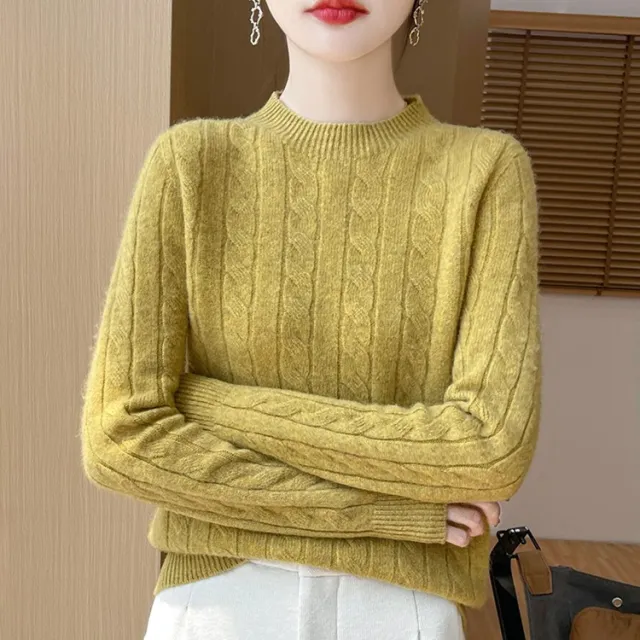 Twist Sweater Knit Vintage Round Neck Base Shirt Mustard Yellow - Shop at LoveMi