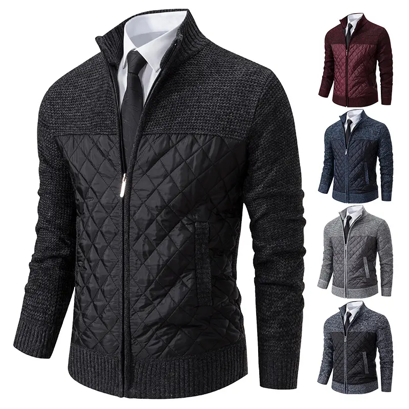 Men's Sweater Coat Color Matching Zipped Stand Collar