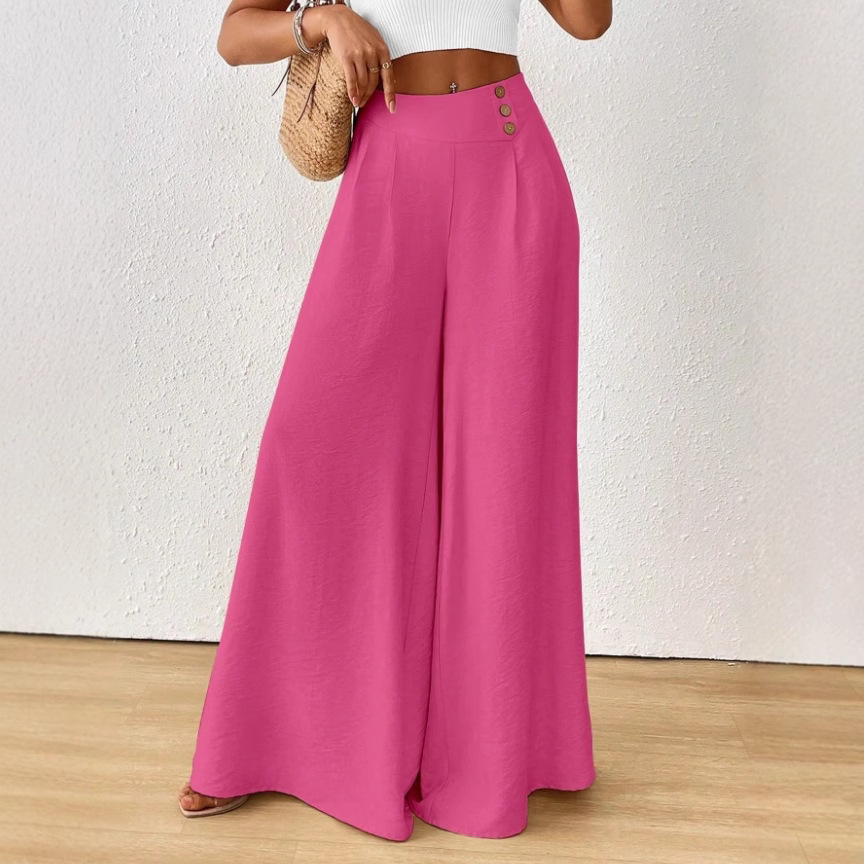 Stylish And Elegant Mid-rise Wide-leg Pants With A Flared Hem