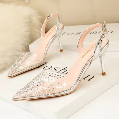 Women's Fashion Simple Pointed Low-cut High Heels - Silver - View 1