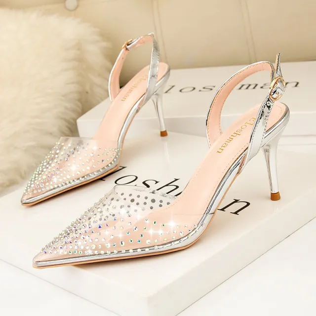 Women's Fashion Simple Pointed Low cut High Heels Silver - Shop at LoveMi