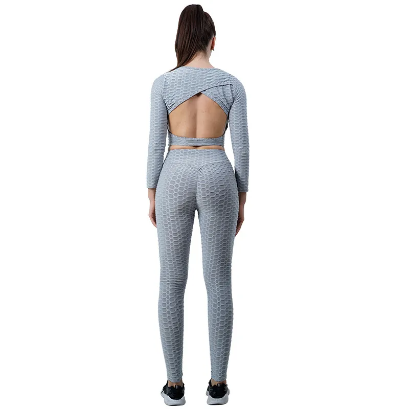 Women's Fashion Casual Exercise Hip Lifting Sport Yoga Suit - Gray