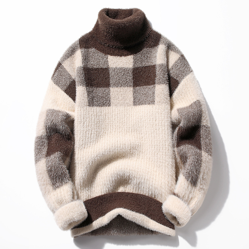Half Turtleneck Men's Fleece-lined Thick Casual Sweater - Image 24