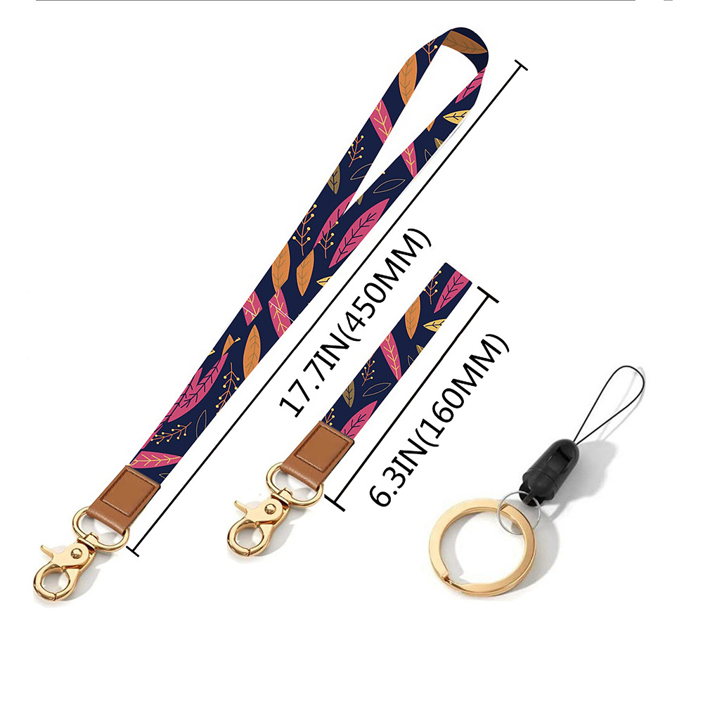 Leather-Polyester Wrist-Neck Dual-Use Keychain Lanyard