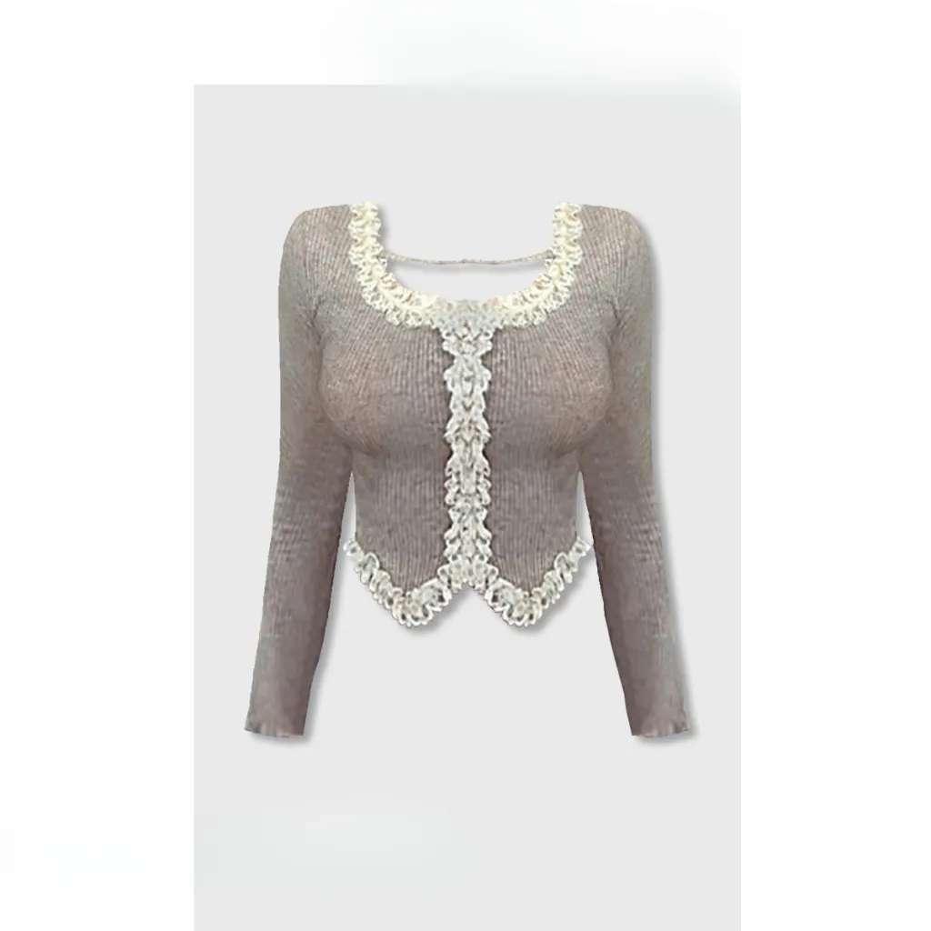 Niche Slim Fit Inner Wear Short Bottoming Sweet And Spicy Short Top - 27 Gray Long Sleeves